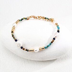 ✨ Artisan Original Pearl, Lapis & Turquoise Multi-Gemstone Bracelet | S925
